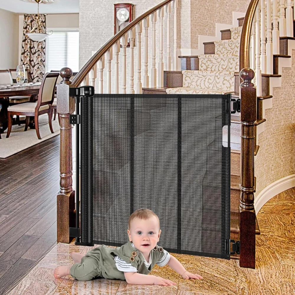 Enhanced 55-Inch Retractable Dog Gate for Stairs, Retractable Baby Gates for Doo